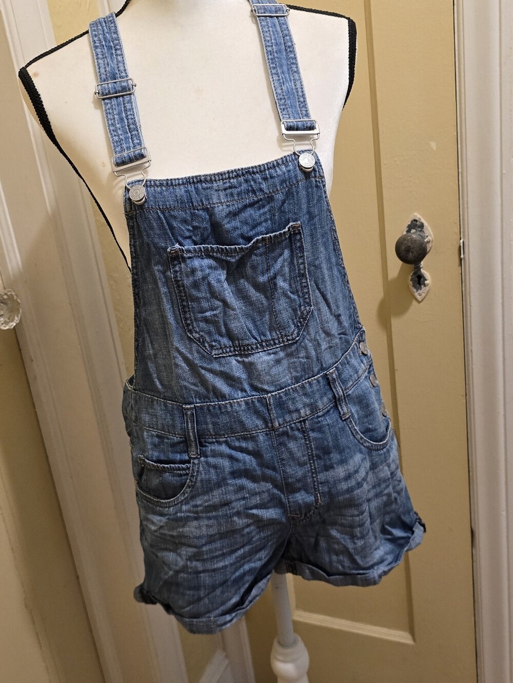 Express Light Blue Denim Overalls with Branded Label